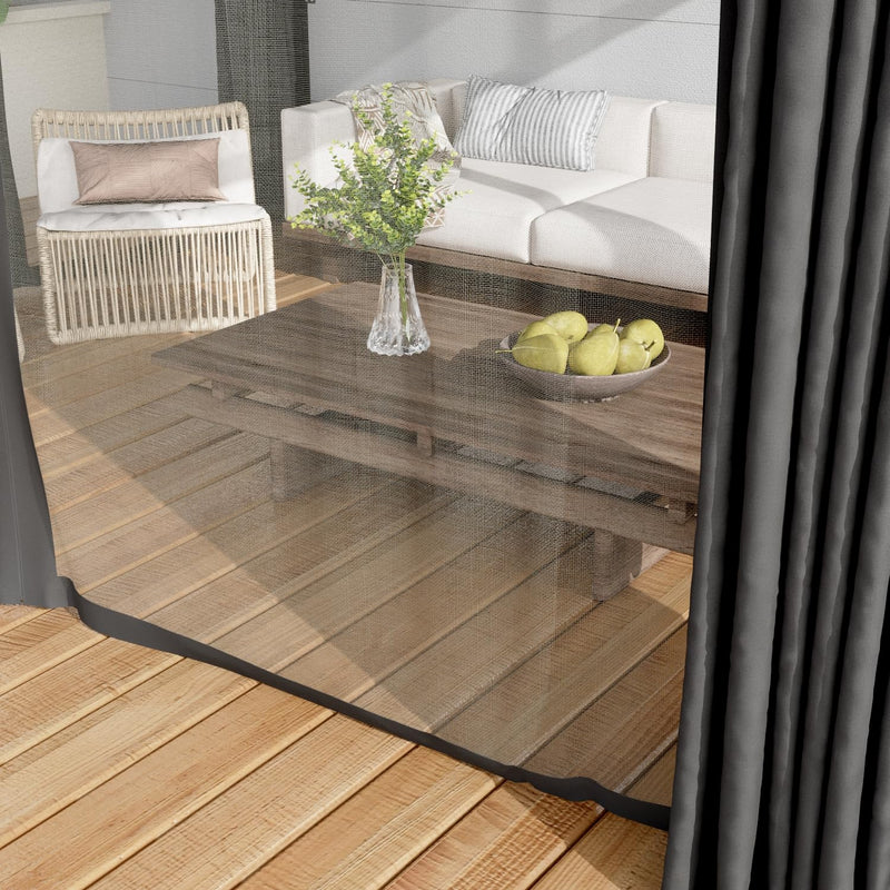 MOUMON 10x12Ft Hardtop Gazebo, Aluminum Frame Wall Mount Outdoor Gazebo with Netting & Curtains, Sloping Galvanized Iron Roof, Sun Shade Pergola Canopy for Patio Garden Backyard, Black Grey