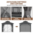 8.5' x 8.5' Hardtop Gazebo, Galvanized Steel Double Roof Gazebo with Nettings and Curtain Outdoor Aluminum Frame Vertical Stripes Roof Gazebos for Patio, Backyard, Lawn