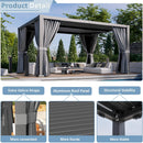Aoxun Louvered Pergola 12' x 16' Outdoor Aluminum Pergola Adjustable Roof, with Waterproof Curtains and Nets, for Decks, Gardens, Gray