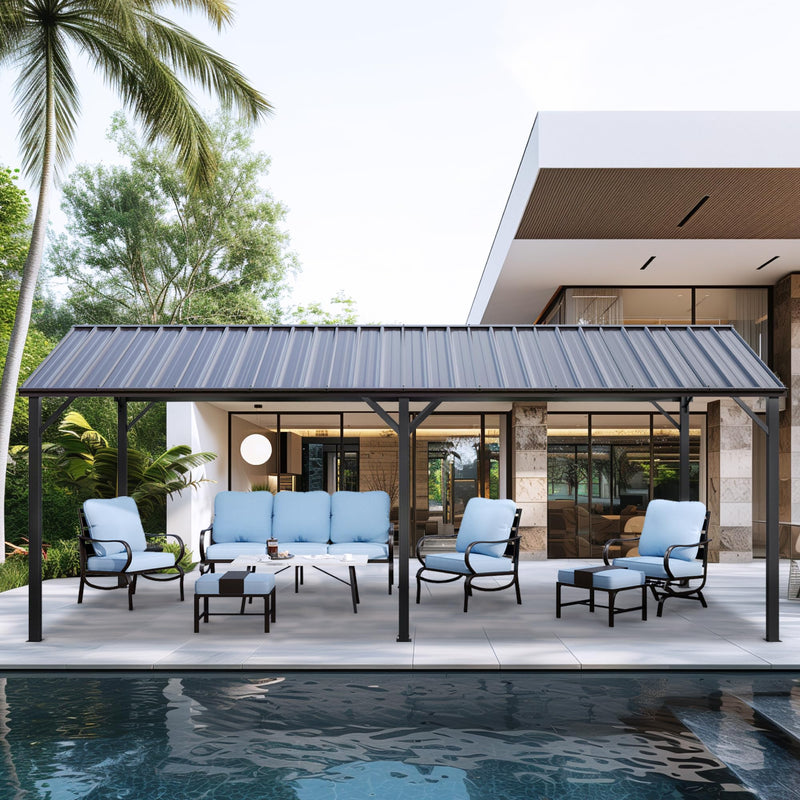 GREEN PARTY 10 x 20 ft Metal Carport Kits with Galvanized Steel Roof, Heavy Duty Metal Carport Canopy, Outdoor Car Tent Metal Garage Shelter for Car, SUV, Truck and Boats, Grey