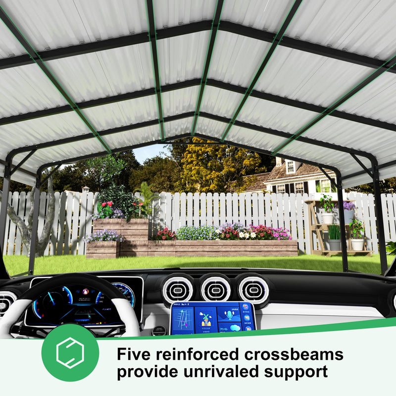 AirWire 20x20 FT Metal Carport with Heavy Duty Carport Canopy, Car Port with Reinforced Base and Five Canopy Beams, Car Garage Shelter for Car, Boats and Truck