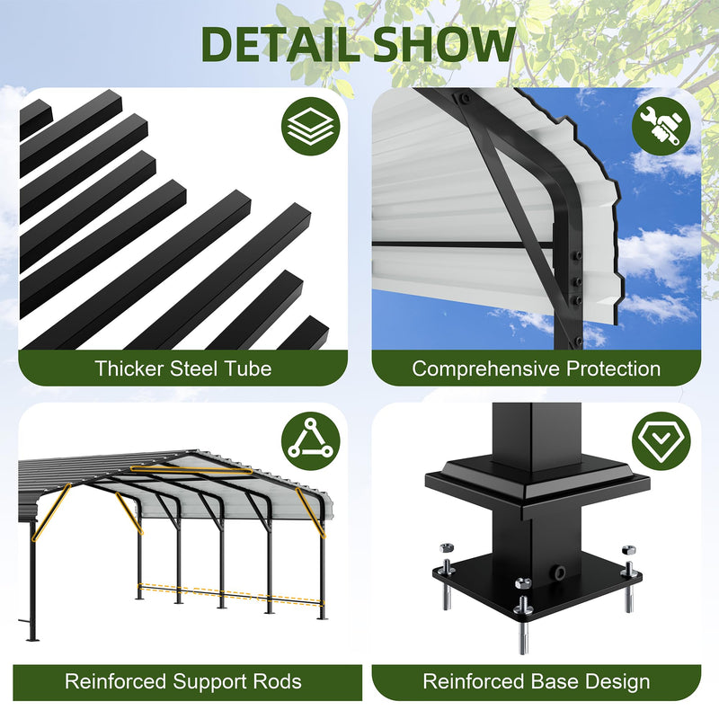 JAMFLY 20X20 FT Carport, Heavy Duty Carport Canopy with Galvanized Steel Roof and Frame, Metal Carport Upgraded Extra Large Garage for Pickup, Boat, Car and Tractors