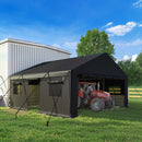 Bepatio 2 Car Carport, 20 x 20 Heavy Duty Metal Carport, All Weather Extra Large Car Port, Outdoor Portable Garage with Side-Opening Doors & Roll-Up Windows