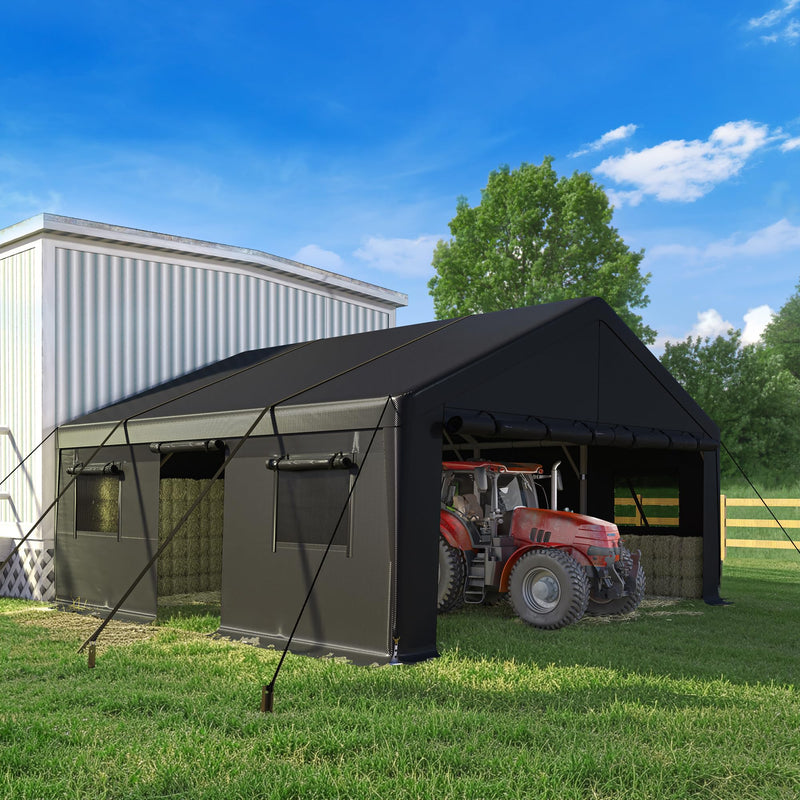 Bepatio 2 Car Carport, 20 x 20 Heavy Duty Metal Carport, All Weather Extra Large Car Port, Outdoor Portable Garage with Side-Opening Doors & Roll-Up Windows