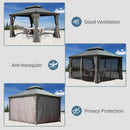 Domi 12' X 14' Hardtop Gazebo, Upgraded Metal Gazebo with Drainage System, Dual-Layer Galvanized Steel Roof, Curtain and Netting, Outdoor Shelter Canopy for Patio, Garden, and Backyard, Grey