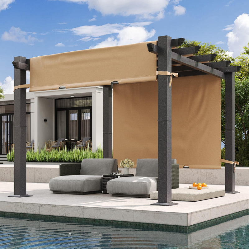 Aoxun 10'x10' Outdoor Pergola, Retractable Adjustable Roof, Aluminum Sun Shade Canopy, Modern Metal Patio Brown Shade Cover for Garden, Backyard and Deck