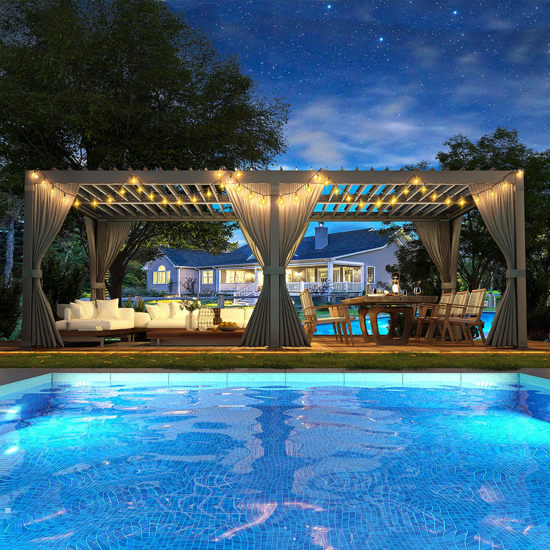 VIWAT Aluminum 10x20 FT Louvered Pergola, Outdoor Pergola with Adjustable Louvered Roof Outdoor Patio Shade Cover, Waterproof & Rustproof Aluminum Gazebo for Backyard and Garden, Gray