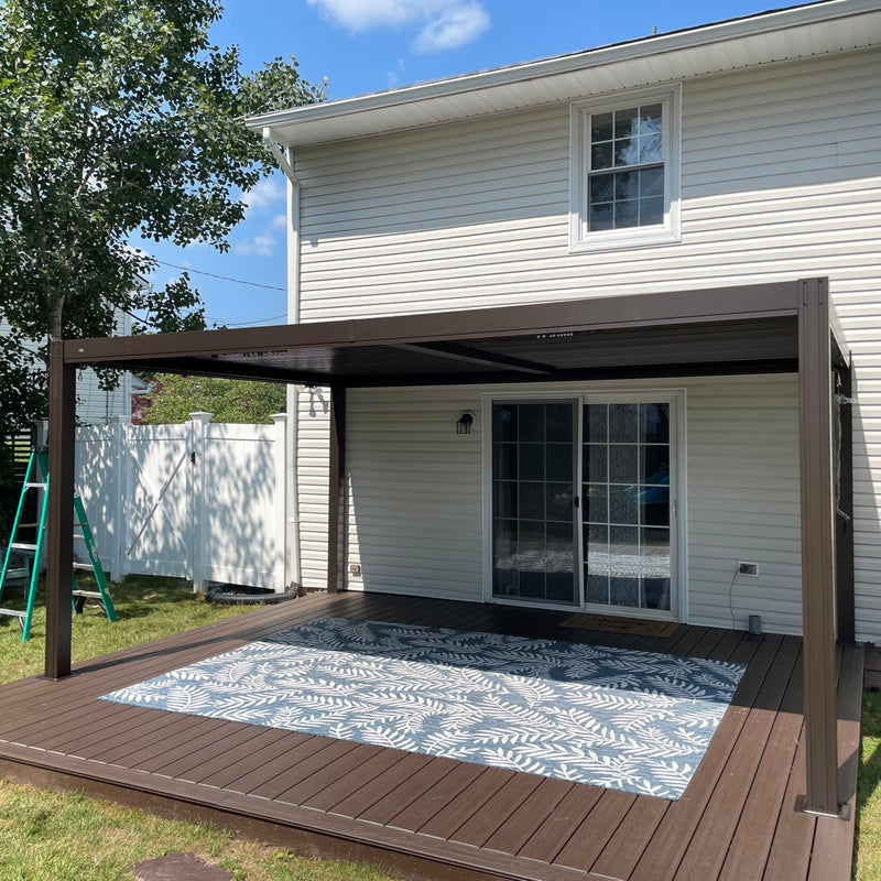 Domi Louvered Pergola 10X16FT, Aluminum Pergola with Adjustable Roof, Aluminum Frame, Efficient Drainage System, Outdoor Pergola for Patio, Deck, Garden, Brown