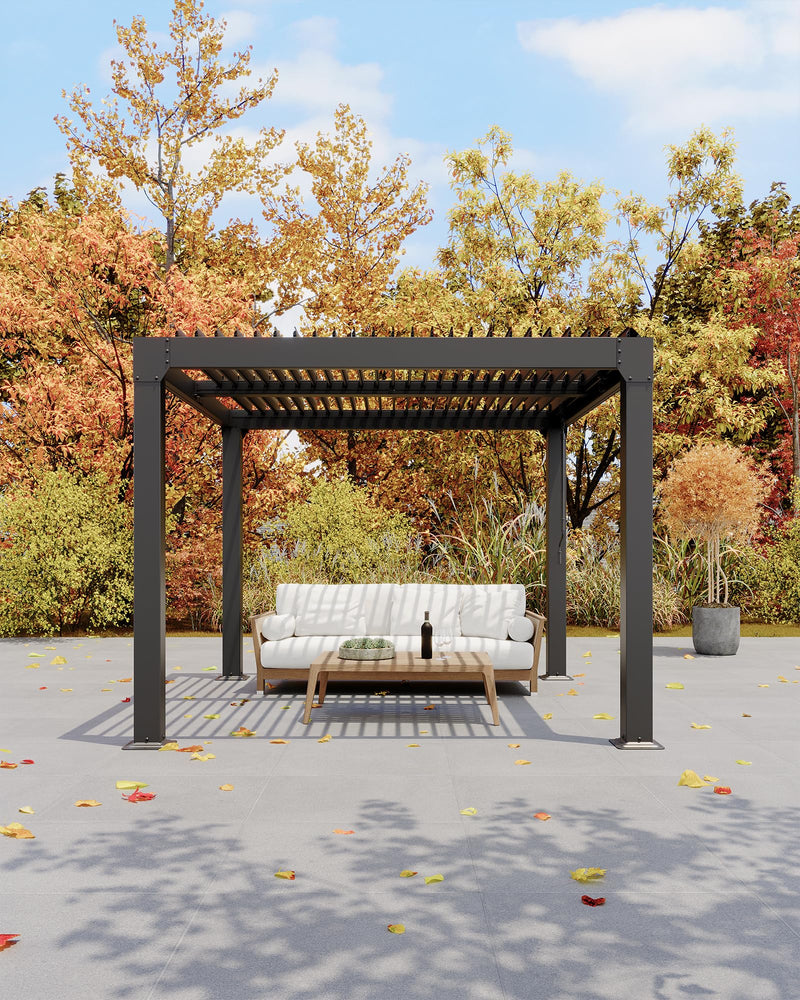 GarveeLife Louvered Pergola 10 ft x10', Outdoor Pergola with Adjustable Louvered Roof, Reinforced Aluminum Frame, Integrated Drainage System, Hardtop Gazebo for Patio, Deck, Gray