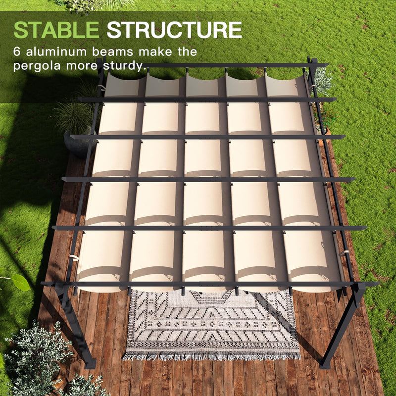 Aoxun 12x14 Outdoor Pergola, Patio Aluminum Pergola with Upgraded Retractable Canopy, Heavy Duty Metal Pergolas and Gazebos with Adjustable Sun Shade Cover for Modern Backyard, Deck, Garden