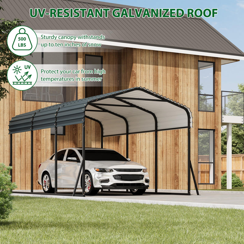 Hipicute 10' x 15' x 8.5' Heavy Duty Metal Carport with Galvanized Steel Roof, Steel Carport Kits Outdoor with Metal Roof, Galvanized Car Shelter for Tractors, Pickup, Boat, Car