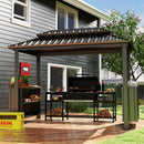 Domi 6x10FT Hardtop Grill Gazebo, Outdoor BBQ Gazebo with Double Galvanized Steel Roof, Patio Grill Canopy with 2 Cabinets and Ceiling Hooks for Backyard, Lawn, Garden, Brown