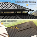 DWVO 13X15FT Gazebo Wood Outdoor Wooden Frame Double Roof Hardtop Galvanized Steel Top Canopy w/Curtain and Netting, Patio Heavy Duty for Deck, Backyard, Beige Yellow