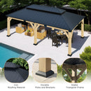 AMERLIFE 12x20FT Outdoor Wood Gazebo, Hardtop Pergola with Metal Roof & Spruce Wood Frame, Backyard Gazebo for Garden,Conversation,Gray Brown