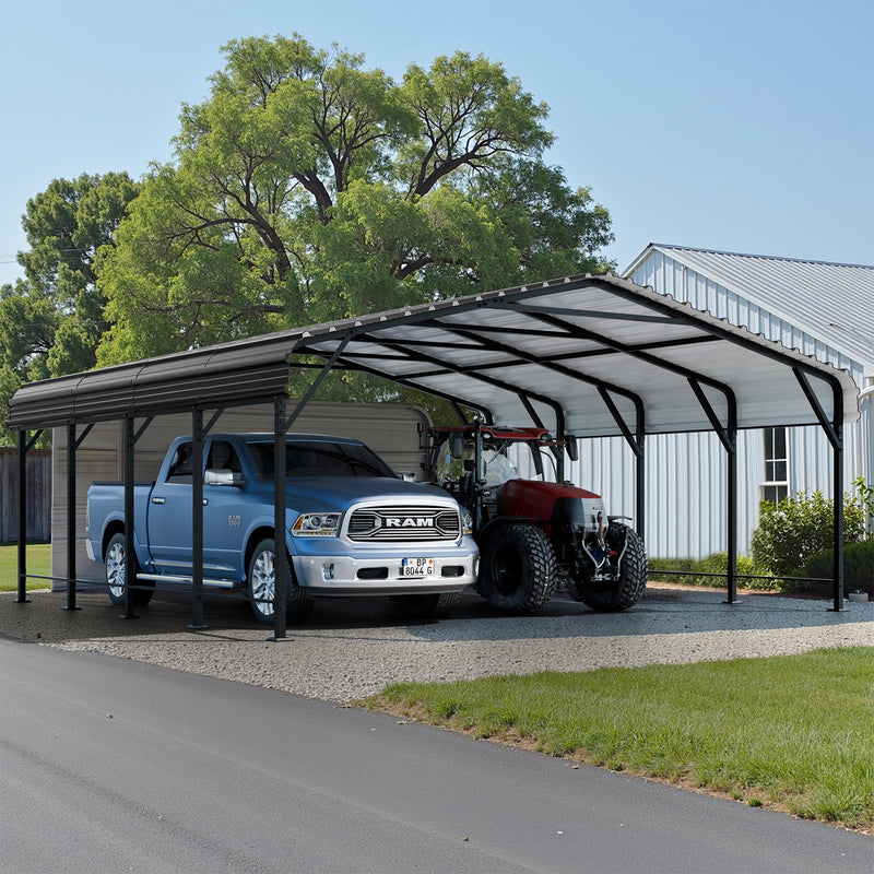 JAMFLY 20X20 FT Carport, Heavy Duty Carport Canopy with Galvanized Steel Roof and Frame, Metal Carport Upgraded Extra Large Garage for Pickup, Boat, Car and Tractors