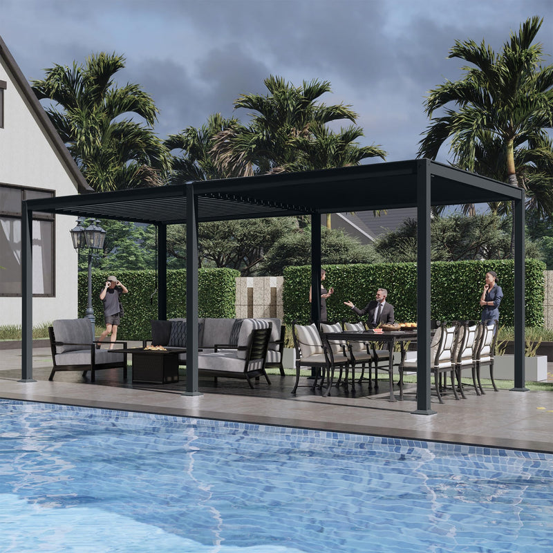 MASTERCANOPY 12’ X 16’ Louvered Pergola Outdoor Aluminum Patio Pergola with Adjustable Roof for Deck Backyard Garden (Black)