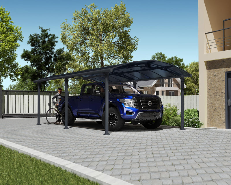Palram - Canopia Arcadia 12 x 21 x 6.5 Carport, Heavy Duty Metal Car Port, Weather-Protected Aluminum Frame, Polycarbonate RV & Car Storage, UV Protected, DIY Truck Garage Kit, 10-Year Warranty, Gray