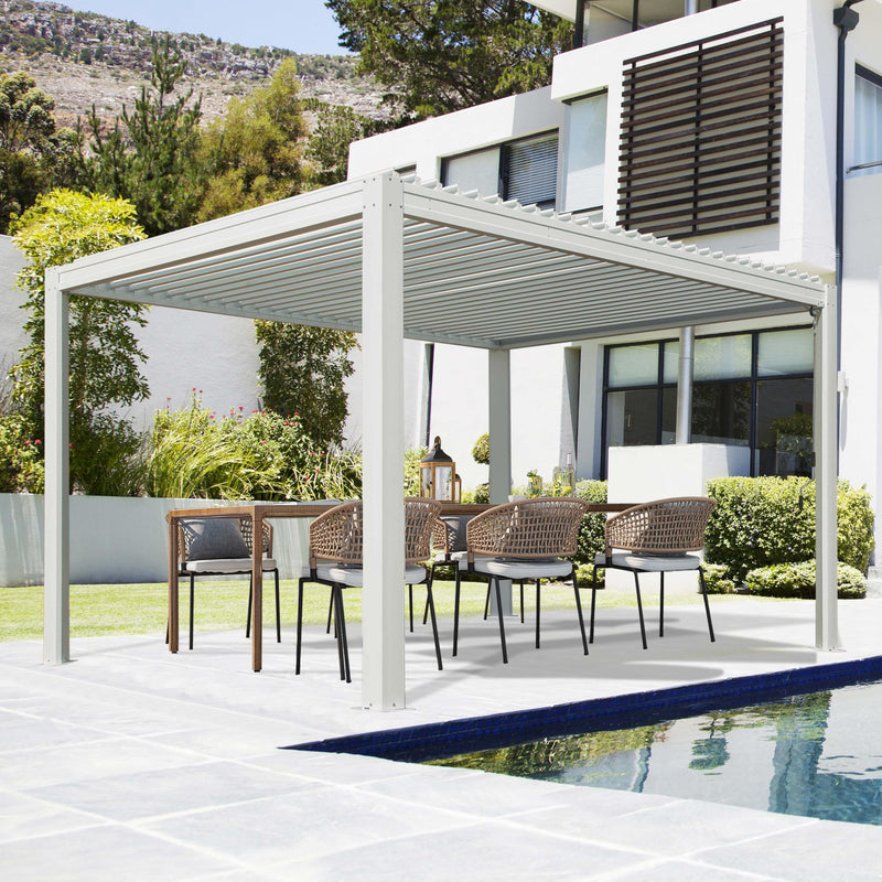 Domi Louvered Pergola 10' x 10' Outdoor Aluminum Pergola with Adjustable Roof, Aluminum Frame, Efficient Drainage System for Patio, Deck, Garden, White