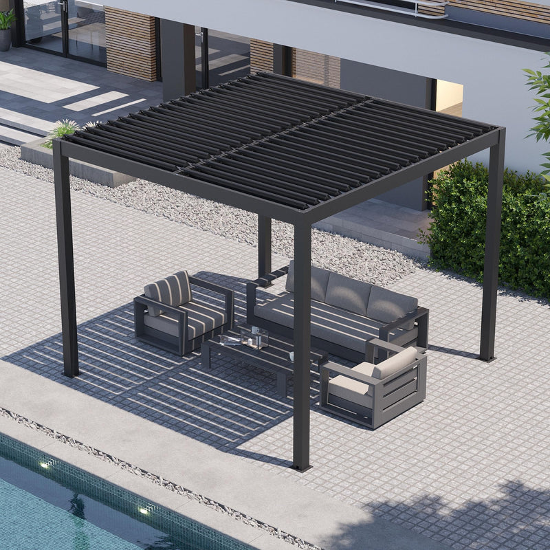 Outdoor Louvered Pergola 10' x 10', Aluminum Louvered Pergola with Adjustable Roof, Adjustable Pergolas for Outdoor Deck, Patio, Lawn & Garden