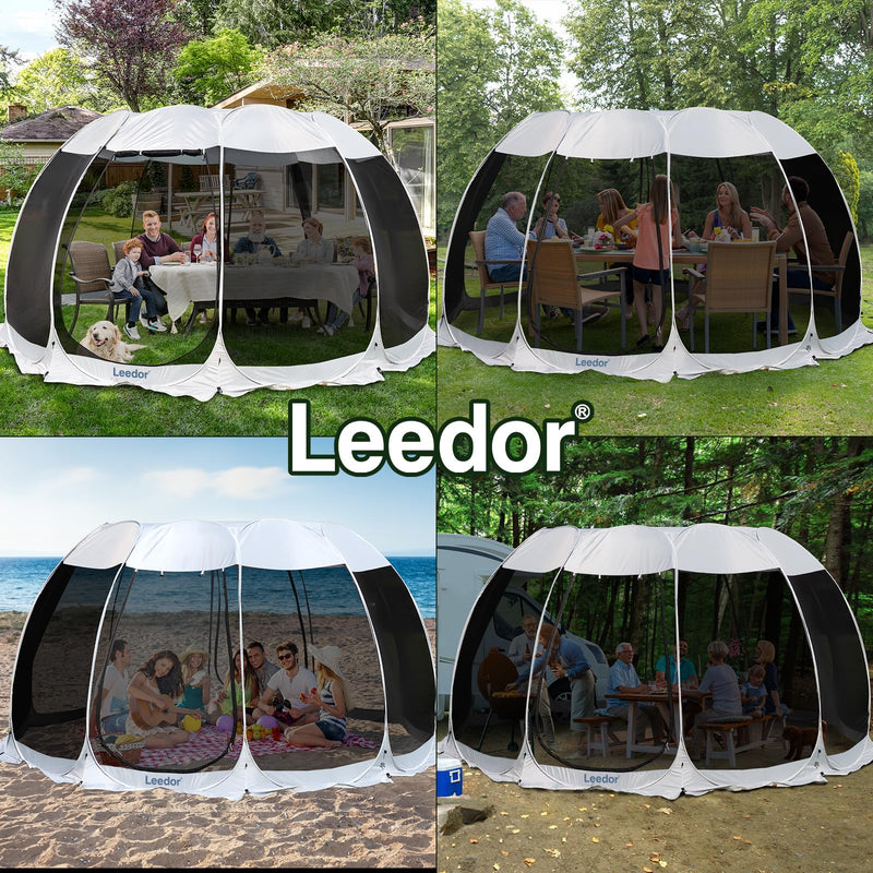 LEEDOR Pop Up Screen House, 12-15 Person Outdoor Screen Tent，Camping Screen Room with Carry Bag, Screen Gazebo with Mosquito Netting, Instant UV Resistant Sun Shelter for Garden Patio Backyard 15'x15'