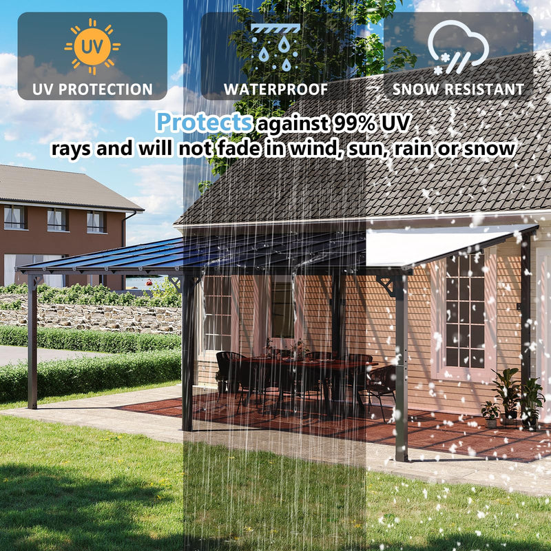 Aoxun 12' x 20' Gazebo for Patio, Gazebo Pergola with Sloped Roof, Large Wall-Mounted Heavy Duty Awnings, for Patio, Backyard, Deck