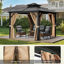 YITAHOME 10X10FT Hardtop Gazebo Outdoor Polycarbonate Patio Double Top Canopy Galvanized Iron Aluminum Column Garden Tent Curtains Netting for Backyards Decks Lawns,Brown