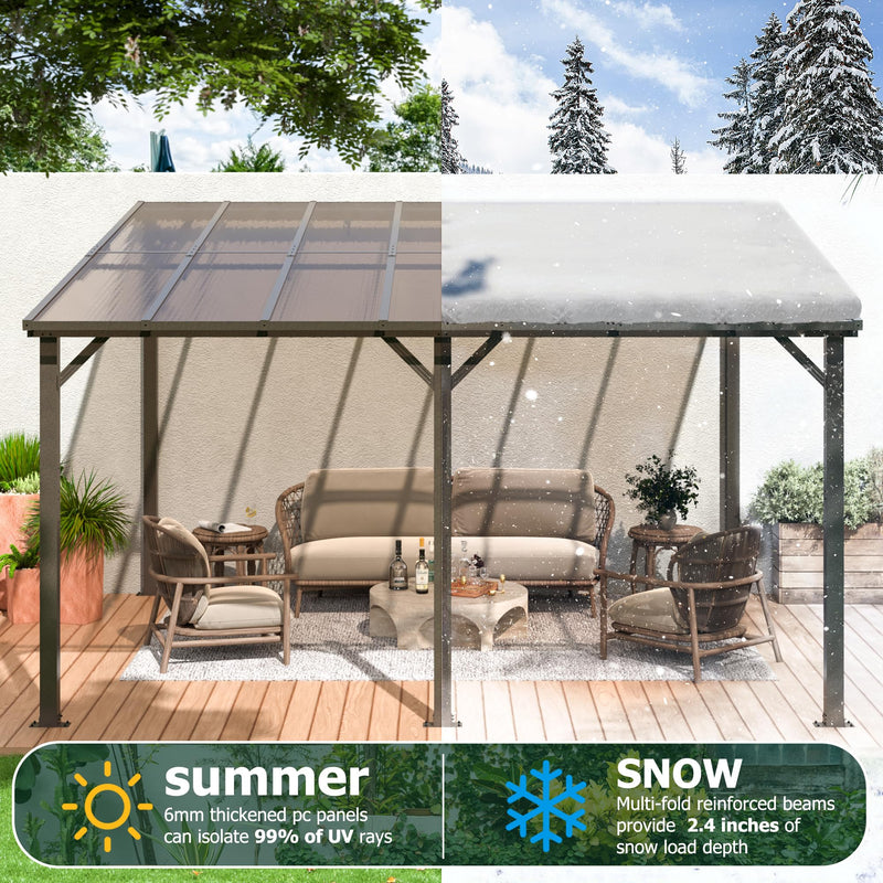 WKM 10x14 FT Wall Mounted Gazebo, Lean to Gazebo Hard Top, Decks, Porch and Backyard