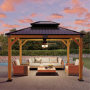 Oasisphere 10x12 Wood Gazebo, Cedar Wood Hardtop Pavilion with Double-Layer Galvanized Steel Roof, 120mm Thick Wooden Posts for Patio, Backyard, Garden, Deck