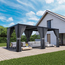 HOMPUS Louvered Pergola 10' x 20', Outdoor pergola with Aluminum Frame and Adjustable Rainproof Roof, Modern Louvre Shade for Garden & Patio, Curtains and Netting Included, Black