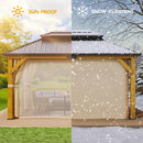 YITAHOME 13x15ft Wood Gazebo Outdoor Wooden Frame Double Roof Hardtop Galvanized Steel Top Canopy w/Curtain and Netting, Patio Heavy Duty Gazebo for Deck, Backyard, Golden