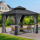 YITAHOME 10x10ft Hardtop Gazebo Heavy Duty Double Roof with Nettings and Curtains Galvanized Steel Outdoor Combined of Vertical Stripes Roof for Patio, Backyard, Deck, Lawns, Gray