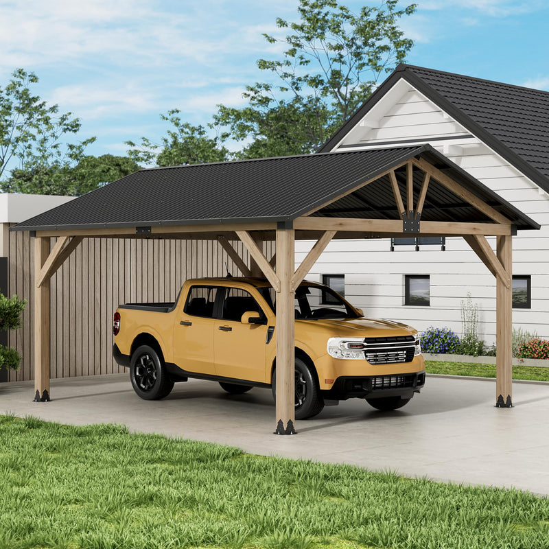 13‘x15’ Outdoor Patio Wooden Gazebo - Cedar Solid Wood Gazebo with Galvanized Steel Roof, Wooden Frame, Pavilion for Lawns, Beach, Patio, Garden (13X15FT)