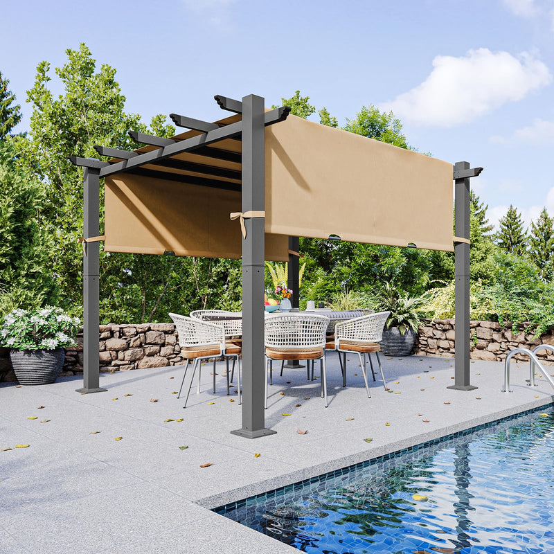 Aoxun 10'x10' Outdoor Pergola, Heavy-Duty Aluminum Pergola Patio, Modern Pergola with Retractable Sun Shade Canopy for Garden, Deck and Backyard