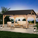 LVUYOYO 13' x 15' Wood Gazebo, Outdoor Hardtop Gazebo, Galvanized Steel Gable Roof Pergola, Outdoor Pavilion for Patio, Backyard, Garden, Deck