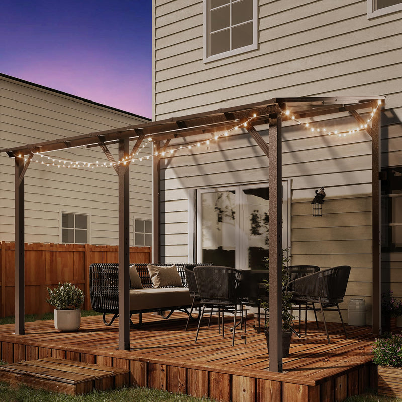 Crownland 10'x14' Outdoor Gazebo Hardtop, Wall-Mounted Lean-to Gazebo with Dewatering Hole, Large Outdoor Pergola Awning, Waterproof for Deck, Backyard, Garden, Porch