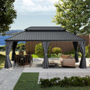 Domi 14x20FT Outdoor Gazebo, Hardtop Gazebo with Galvanized Steel Double Roof, Metal Gazebos with Drainage System Patio Pergola for Patio Deck Backyard,Curtain and Netting,Gray