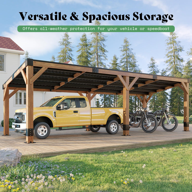 AMERLIFE 10 x 20FT Wood Gazebo with Metal Hardtop, Large Outdoor Grill Canopy with Sloped Roof, Heavy Duty Pergola for Garden, Patio, Backyard, Solid Spruce