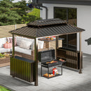 Domi 6x10FT Hardtop Grill Gazebo, BBQ Gazebo with Double Galvanized Steel Roof, 2 Storage Cabinets and Ceiling Hooks, Outdoor Grill Shelter for Backyard, Lawn and Garden(Brown)