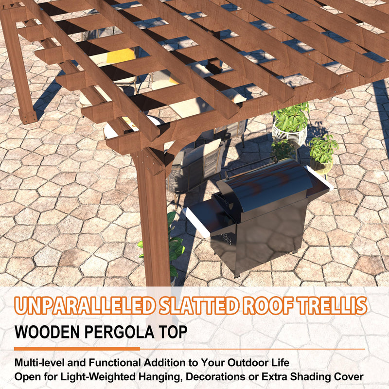 BlueWish 12’ x 14’ Cedar Wood Patio Pergola with Slatted Trellis Roof, Outdoor Pergola Backyard Gazebo with Solid Structure for Deck Yard Grill Party Garden