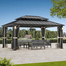 Modern Shade The Horizon Permanent Hardtop Gazebo 12' x 16' w/ 4 LED Lights, Outdoor Gazebo w/Galvanized Steel Double Roof, Patio Pavilion w/Decor Hooks, Mosquito Nettings, Black