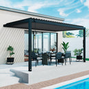 Backyard Discovery Evanston 16'x10' Galvanized Steel Wall-Mounted Louvered Pergola Kit with Adjustable Roof, Shade, Rain Protection, High-Wind Rating, PowerPort, Gutter System for Outdoor Patio, Deck