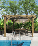 KYBOLT 10 X 12 Ft Wood Pergola with Retractable Sunshade Canopy, Solid Structure, Outdoor Pergola for Deck, Garden, Backyard - Charcoal Gray