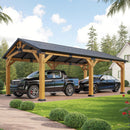 Jocisland 12x24x9.5 FT Cedar Wood Hardtop Carport with Steel Roof, Waterproof Outdoor Gazebo Pavilion, Heavy-Duty Snow & Wind Resistant Canopy for Patio, Driveway, Garden