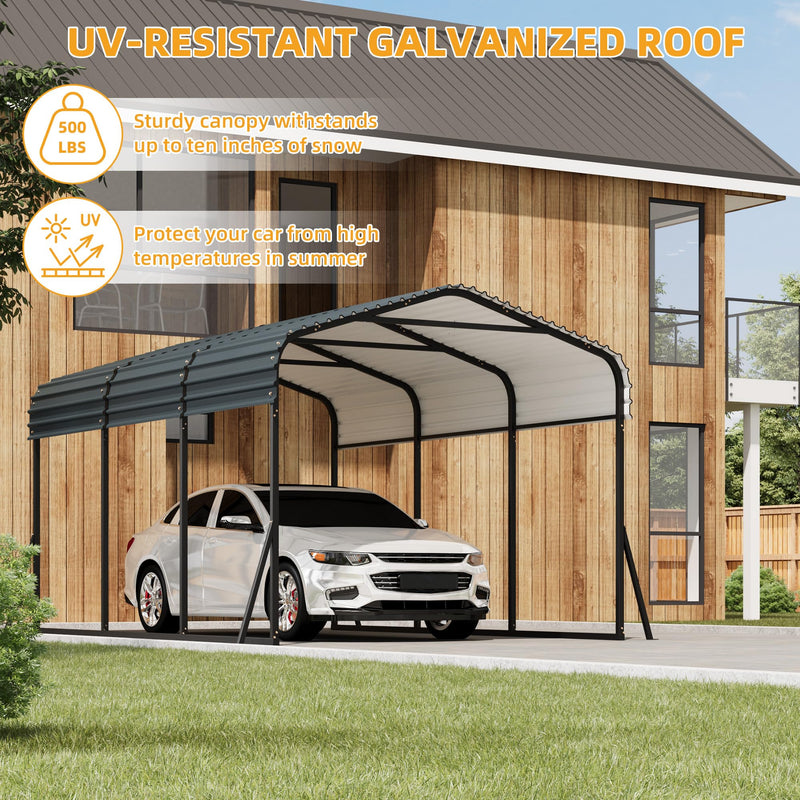 Reljofum 10 x 15 FT Metal Carport with Galvanized Steel Roof, Heavy Duty Metal Roof Carport with Enhanced Base, Tall Kits Garage for Tractors, Trucks, Boats, Cars