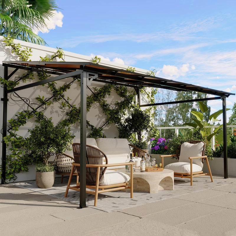 10’ x 14’ Gazebo Pergola Awnings for Patio, Wall Mounted Gazebos Pergola on Clearance with Metal Frame, Lean to Gazebo Patio Canopy Outdoor Pergolas for Patios, Deck, Porch, Backyard