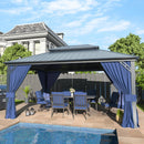 12' x 16' Hardtop Gazebo,Outdoor Galvanized Steel Metal Double Roof Gazebo with Curtains and Netting for Patios, Gardens, Lawns,Navy Blue