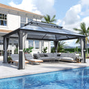 GARTOO 12x16FT Polycarbonate Hardtop Gazebo with Double Roof - Heavy-Duty Steel Frame Gazebo with Breathable Netting & Privacy Curtain for Patio, Porch, Garden, Lawn, Deck, Backyard