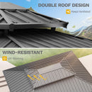 DWVO 12x16ft Gazebo Double Roof Hardtop with Nettings and Curtains, Heavy Duty Galvanized Steel Outdoor Vertical Stripes Roof for Patio, Backyard, Deck, Lawns, Grey