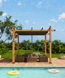 GarveeLife 10 x 10 Ft Wood-Grain Aluminum Pergola Outdoor Pergola with Retractable Canopy Sun Shade Shelter for Garden, Patio, Backyard, Deck - Gray