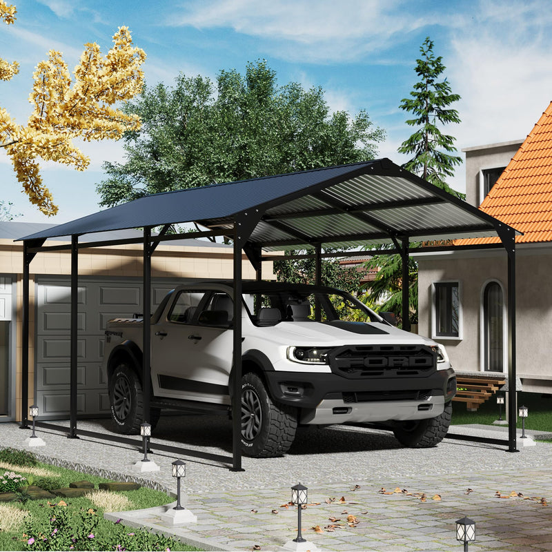 Carport Canopy 10x15 Heavy Duty,Metal Carport with Reinforced Structrure and Base,Outdoor Garage Car Shelter Frame for Pickup, Boat, Car and Tractors，Black